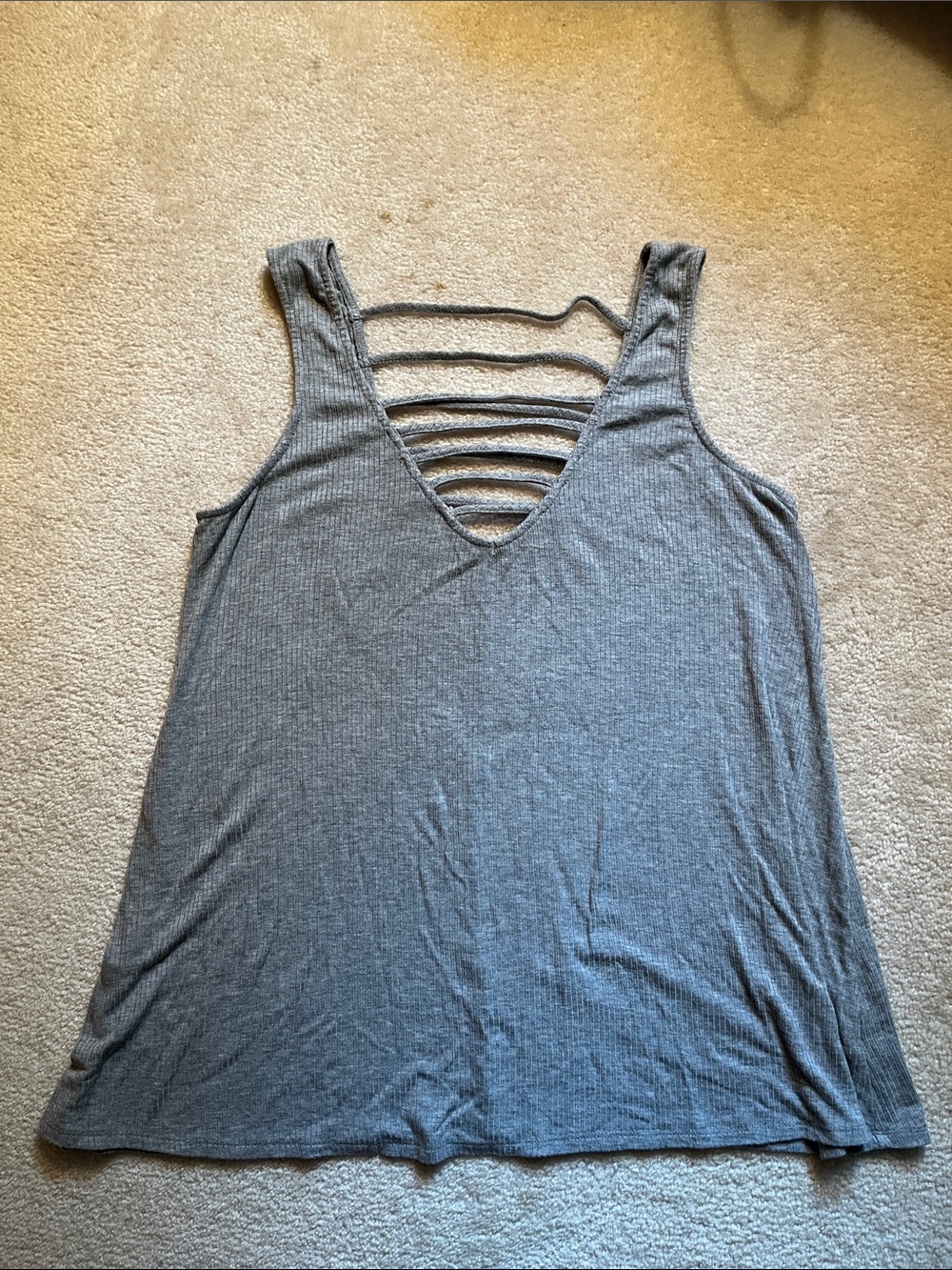 Ribbed Gray Tank with Ladder Back and front Detail